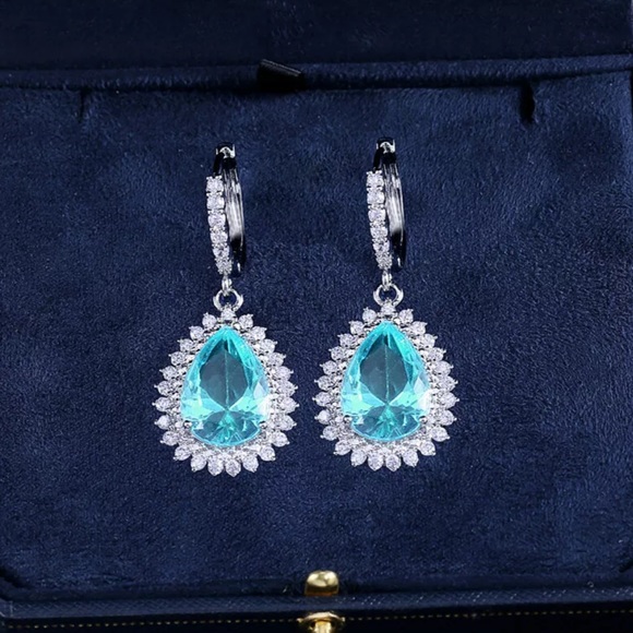 New Gorgeous 925 Silver Aquamarine Drop Earrings - Picture 3 of 5